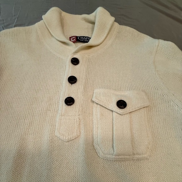NWOT Chaps Y2K Vintage Cream V-Neck Sweater w/ Ribbed Collar Size Large - Picture 4 of 10